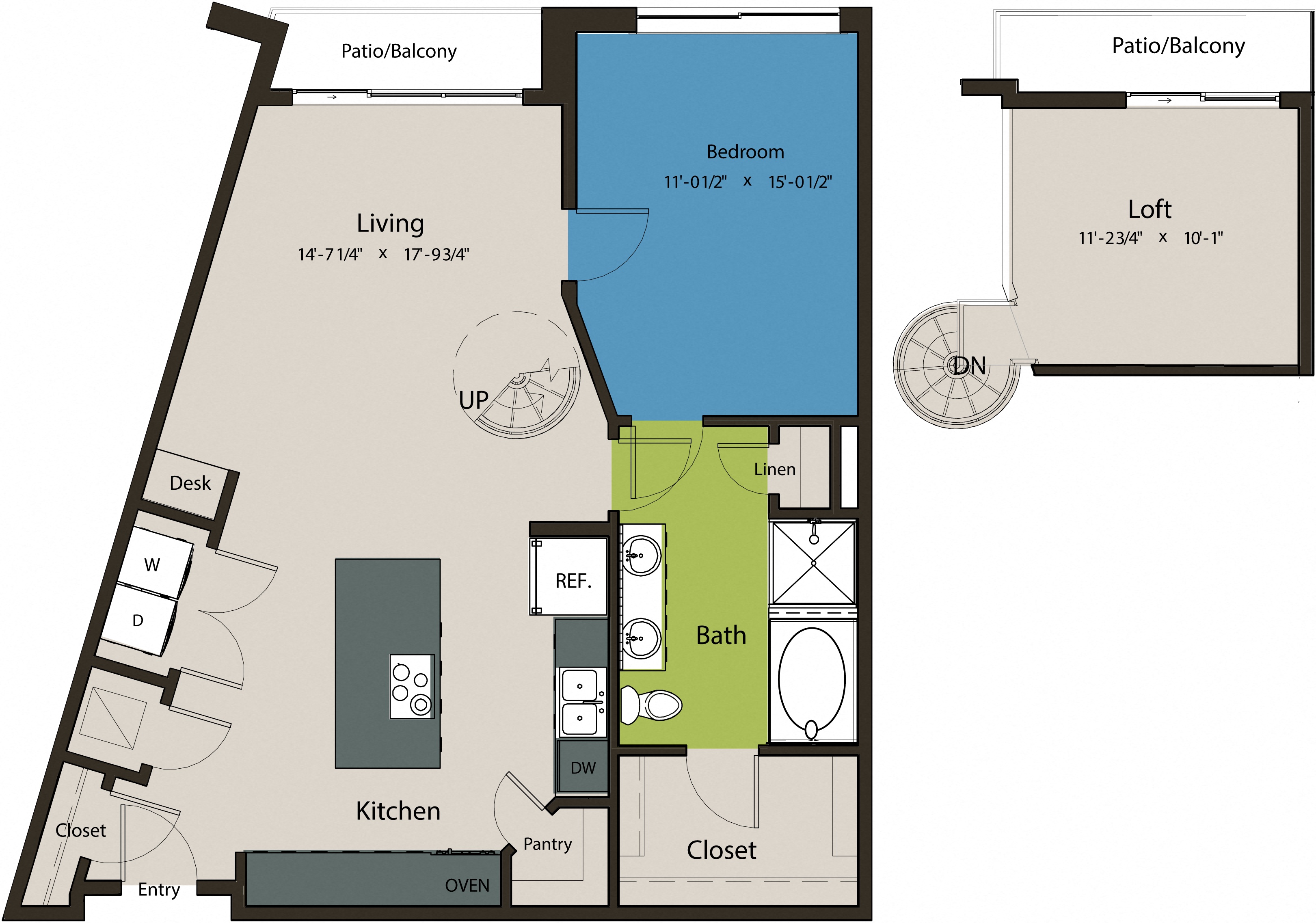Floor plan layout diagram for 1N-Loft